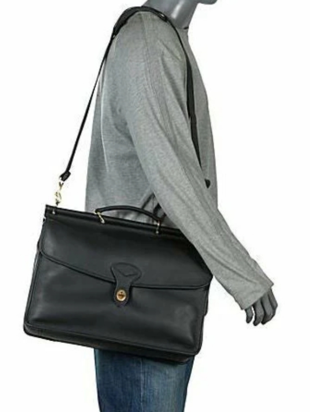 Jack Georges University #2452 Slim Dowel Briefcase Black Leather USA Like New!